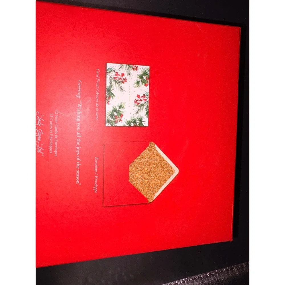 Lady‎ Jayne Christmas Cards Boxed Set 12 Count Pine Berry Gold Glitter Envelopes